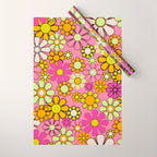 Groovy Floral Retro Garden 60s 70s Flower Pattern Pink Orange Yellow Wrapping Paper Gallery Image 1