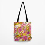 Groovy Floral Retro Garden 60s 70s Flower Pattern Pink Orange Yellow Tote Bag Gallery Image 2
