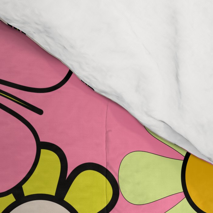 Groovy Floral Retro Garden 60s 70s Flower Pattern Pink Orange Yellow Comforter Gallery Image 4