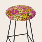Groovy Floral Retro Garden 60s 70s Flower Pattern Pink Orange Yellow Stool Gallery Image 2