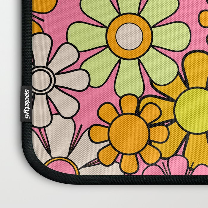 Groovy Floral Retro Garden 60s 70s Flower Pattern Pink Orange Yellow Laptop Sleeve Gallery Image 3