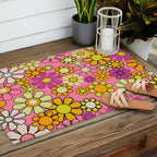 Groovy Floral Retro Garden 60s 70s Flower Pattern Pink Orange Yellow Outdoor Rug Gallery Image 2