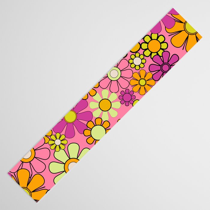 Groovy Floral Retro Garden 60s 70s Flower Pattern Pink Orange Yellow Table Runner Gallery Image 3