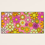 Groovy Floral Retro Garden 60s 70s Flower Pattern Pink Orange Yellow Desk Mat Gallery Image 3