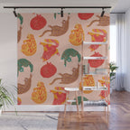 Sleepy Cozy Kitty Cats in Green & Orange Wall Mural Gallery Image 1