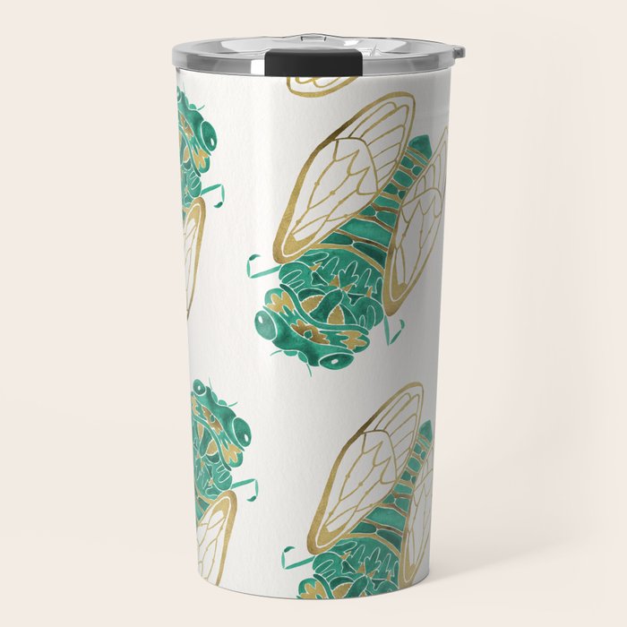 Cicada - Green & Gold Travel Mug Gallery Image 1