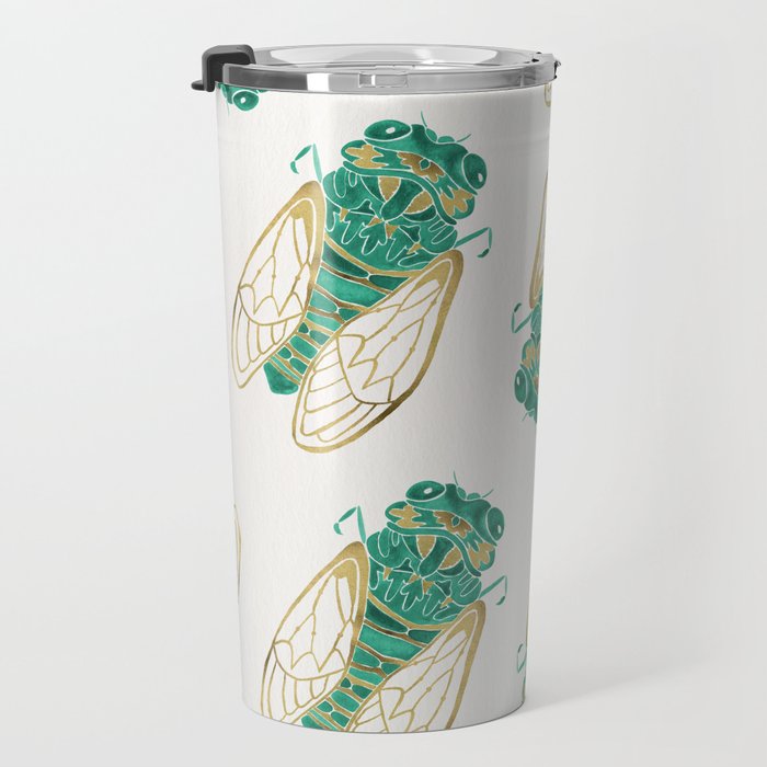 Cicada - Green & Gold Travel Mug Gallery Image 3