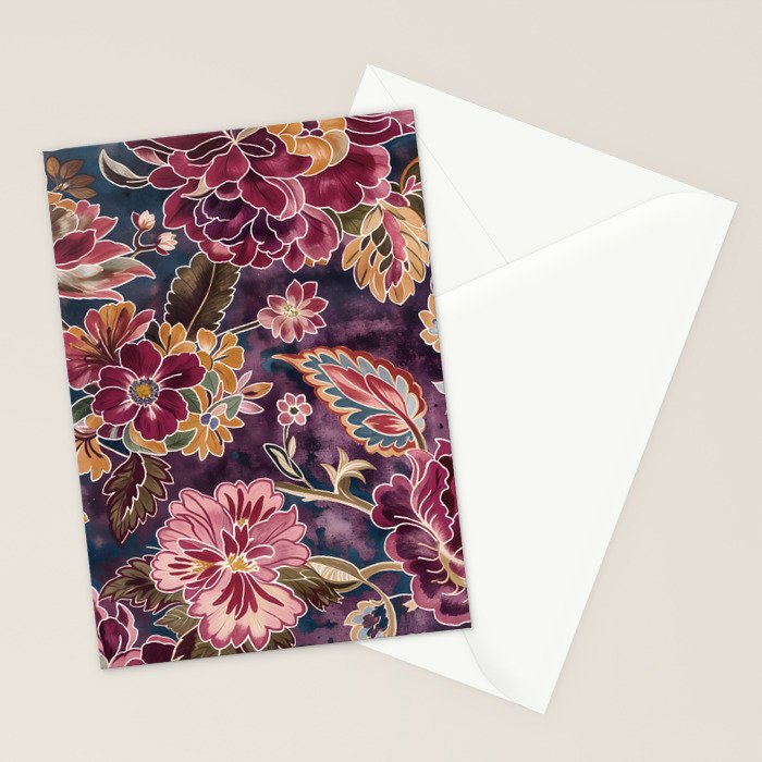 Exotic Plum Bohemian Floral Stationery Card Gallery Image 2