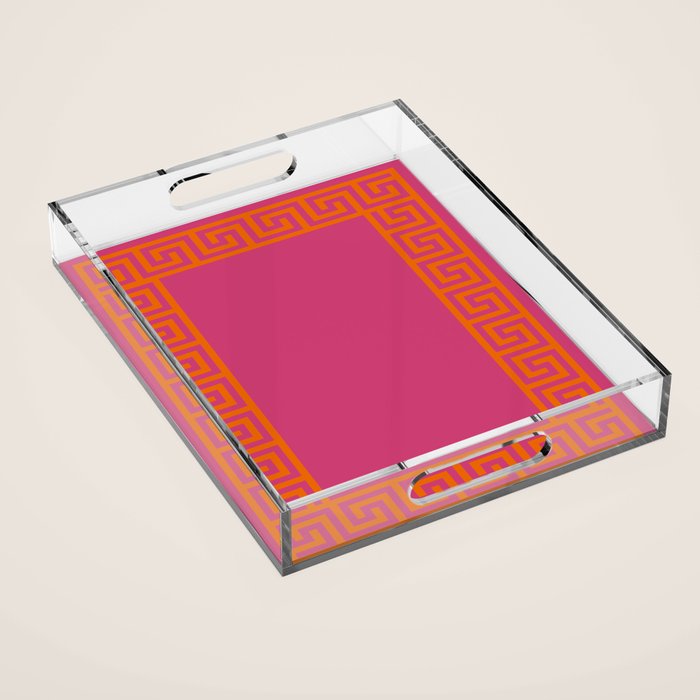 Pink Greek Key Print Acrylic Tray Gallery Image 1