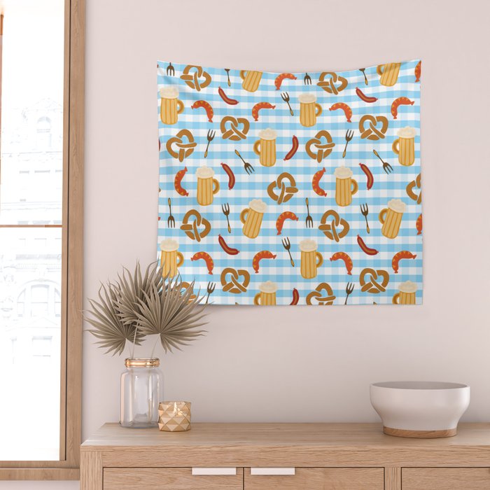 Oktoberfest Prezels Beer Sausages Wall Tapestry Gallery Image 2