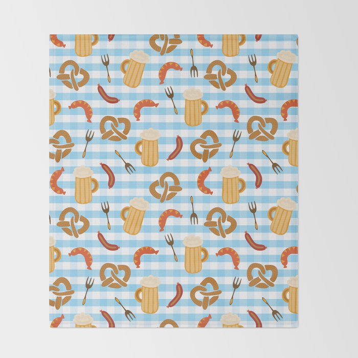 Oktoberfest Prezels Beer Sausages Throw Blanket Gallery Image 2