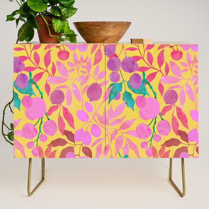 Exotic Fruit Garden Tropical Summer Foliage And Fruit Yellow Credenza Gallery Image 1