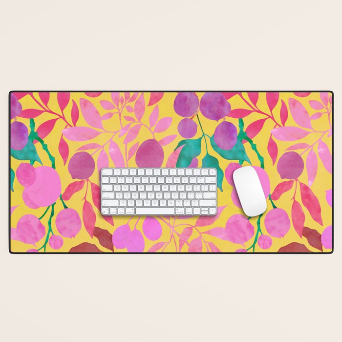 Exotic Fruit Garden Tropical Summer Foliage And Fruit Yellow Desk Mat Gallery Image 1