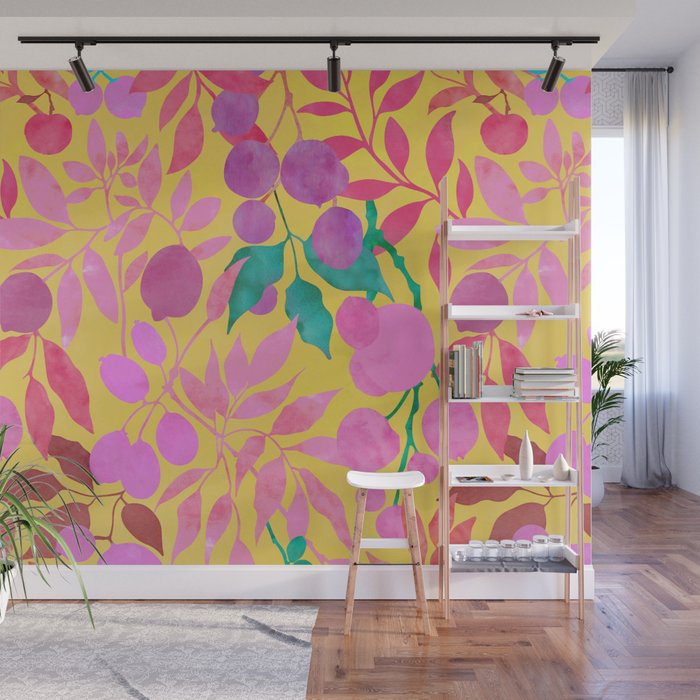 Exotic Fruit Garden Tropical Summer Foliage And Fruit Yellow Wall Mural Gallery Image 1