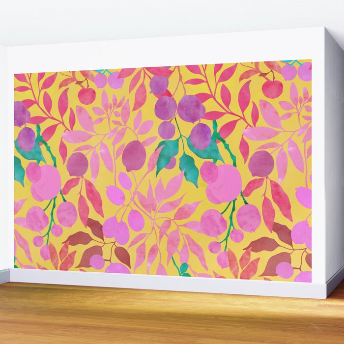 Exotic Fruit Garden Tropical Summer Foliage And Fruit Yellow Wall Mural Gallery Image 2