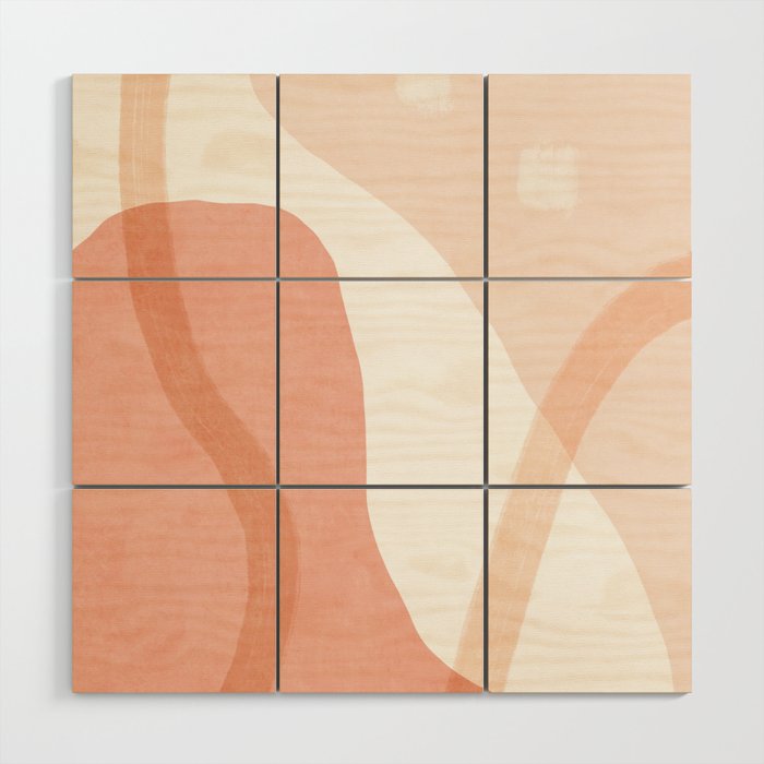 Abstract pink shapes & line art Wood Wall Art Gallery Image 1