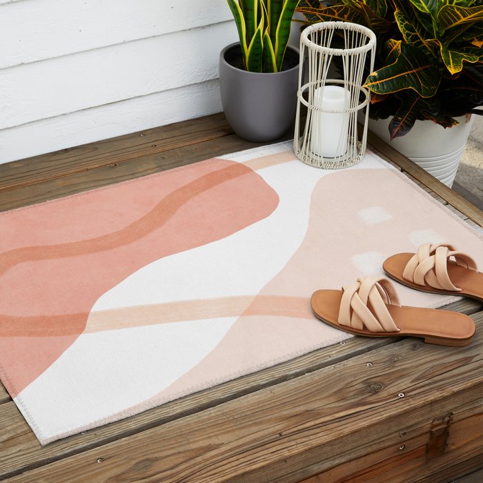 Abstract pink shapes & line art Outdoor Rug Gallery Image 2
