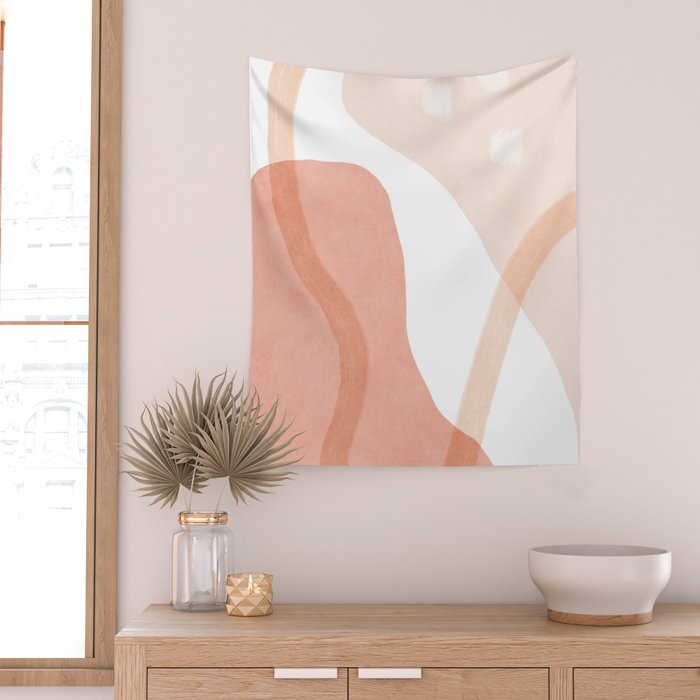 Abstract pink shapes & line art Wall Tapestry Gallery Image 2