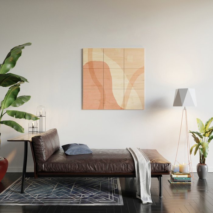 Abstract pink shapes & line art Wood Wall Art Gallery Image 2