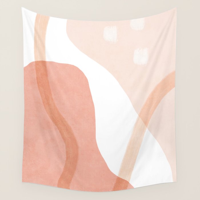 Abstract pink shapes & line art Wall Tapestry Gallery Image 1