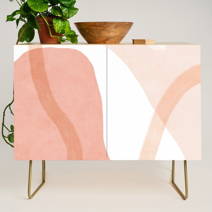 Abstract pink shapes & line art Credenza Gallery Image 1