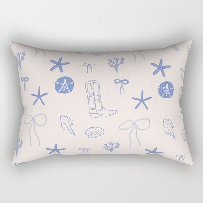 Coastal Cowgirl | Beachy Blue Seashells & Boots Rectangular Pillow Gallery Image 1