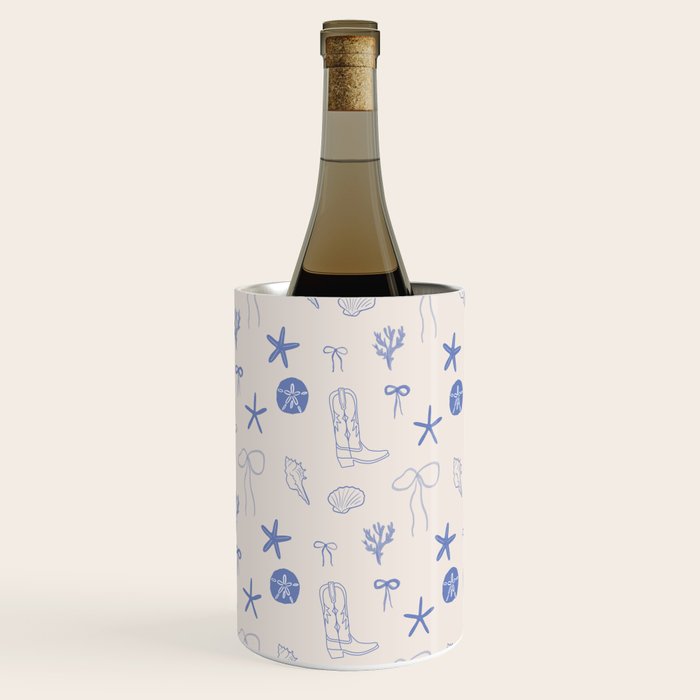 Coastal Cowgirl | Beachy Blue Seashells & Boots Wine Chiller Gallery Image 2