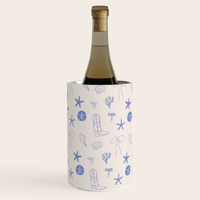 Coastal Cowgirl | Beachy Blue Seashells & Boots Wine Chiller Gallery Image 1