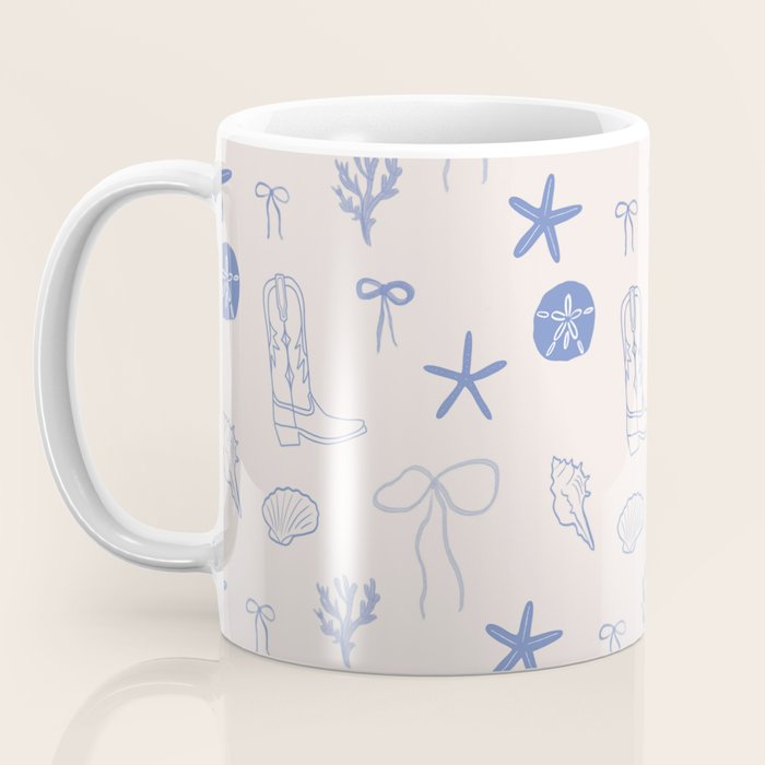 Coastal Cowgirl | Beachy Blue Seashells & Boots Coffee Mug Gallery Image 3