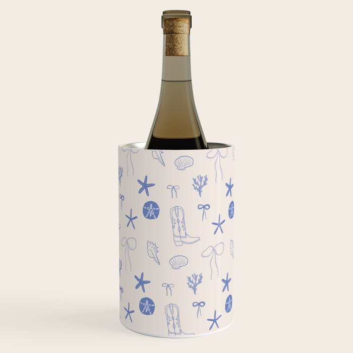 Coastal Cowgirl | Beachy Blue Seashells & Boots Wine Chiller Gallery Image 3