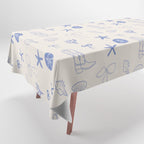 Coastal Cowgirl | Beachy Blue Seashells & Boots Tablecloth Gallery Image 1