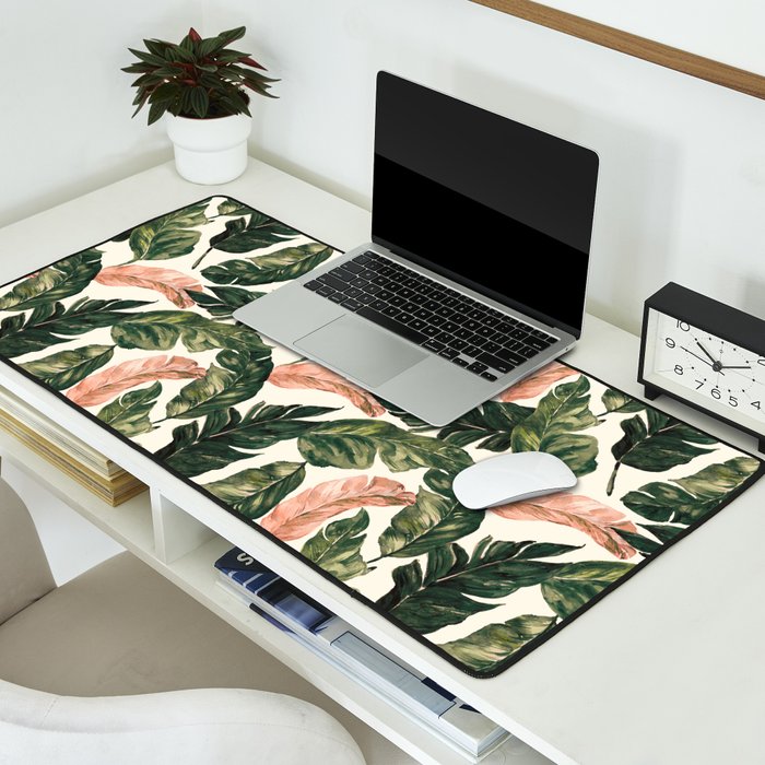 Leaf green and pink Desk Mat Gallery Image 2