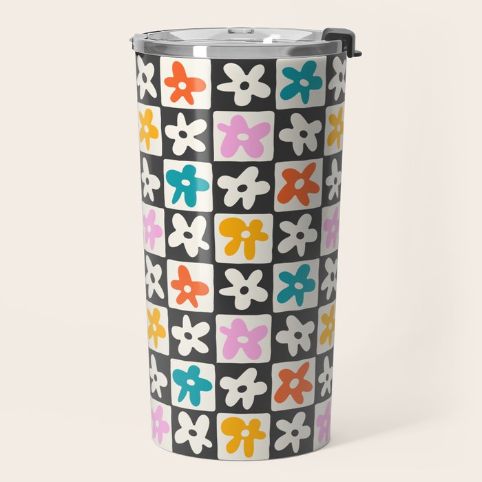 Trendy checkered flower art pattern Travel Mug Gallery Image 2