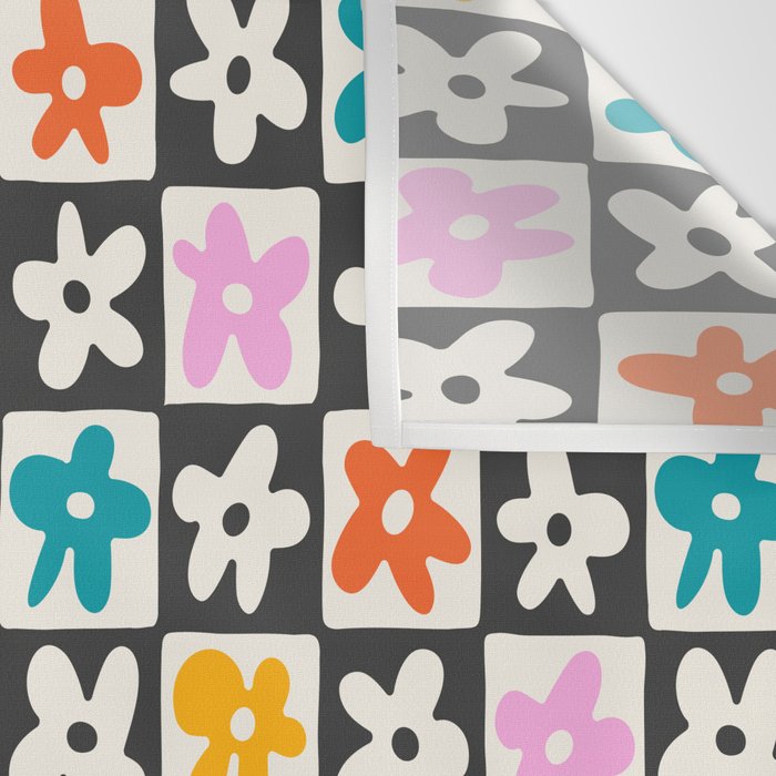 Trendy checkered flower art pattern Wall Tapestry Gallery Image 3