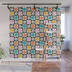 Trendy checkered flower art pattern Wall Mural Gallery Image 1
