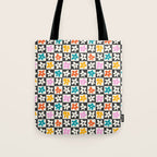 Trendy checkered flower art pattern Tote Bag Gallery Image 1