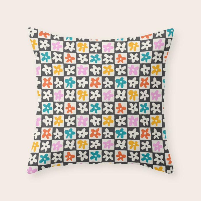 Trendy checkered flower art pattern Throw Pillow Gallery Image 1