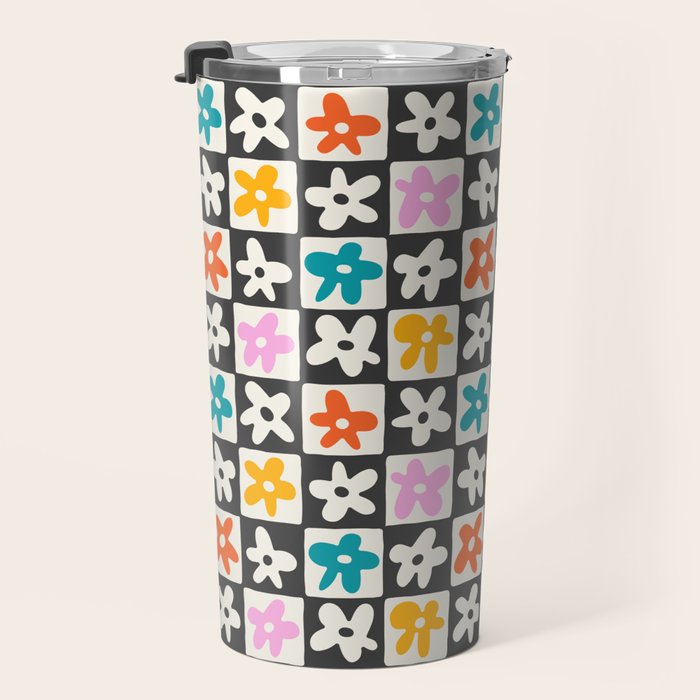Trendy checkered flower art pattern Travel Mug Gallery Image 3