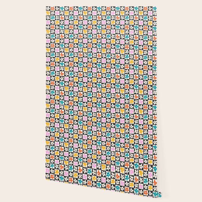 Trendy checkered flower art pattern Wallpaper Gallery Image 2