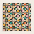Trendy checkered flower art pattern Wood Wall Art Gallery Image 1