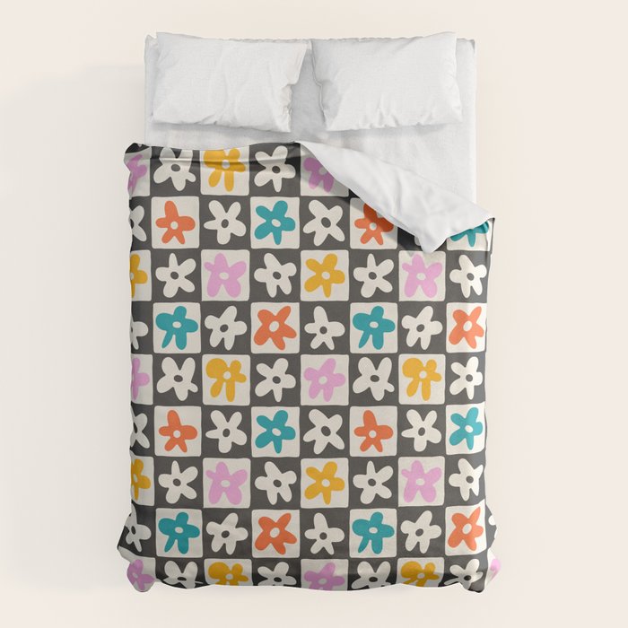 Trendy checkered flower art pattern Duvet Cover Gallery Image 6
