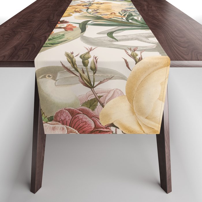 Vintage Tropical Flower And Bird Garden Table Runner Gallery Image 1