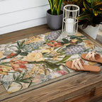 Vintage Tropical Flower And Bird Garden Outdoor Rug Gallery Image 2