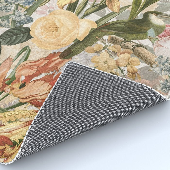 Vintage Tropical Flower And Bird Garden Rug Gallery Image 4
