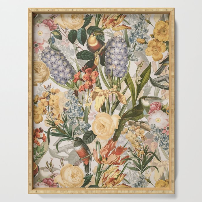 Vintage Tropical Flower And Bird Garden Serving Tray Gallery Image 1
