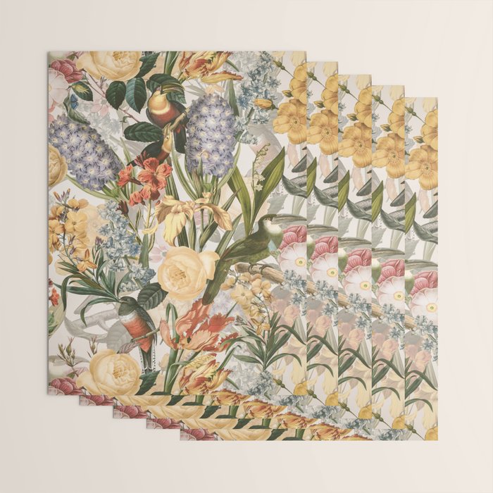 Vintage Tropical Flower And Bird Garden Wrapping Paper Gallery Image 3
