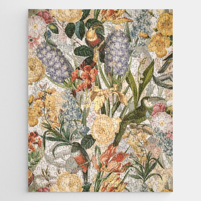 Vintage Tropical Flower And Bird Garden Jigsaw Puzzle Gallery Image 1