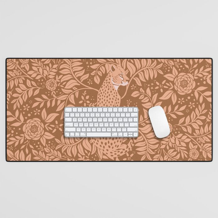 Summer Cheetah Floral Pattern - Fawn Brown Desk Mat Gallery Image 1