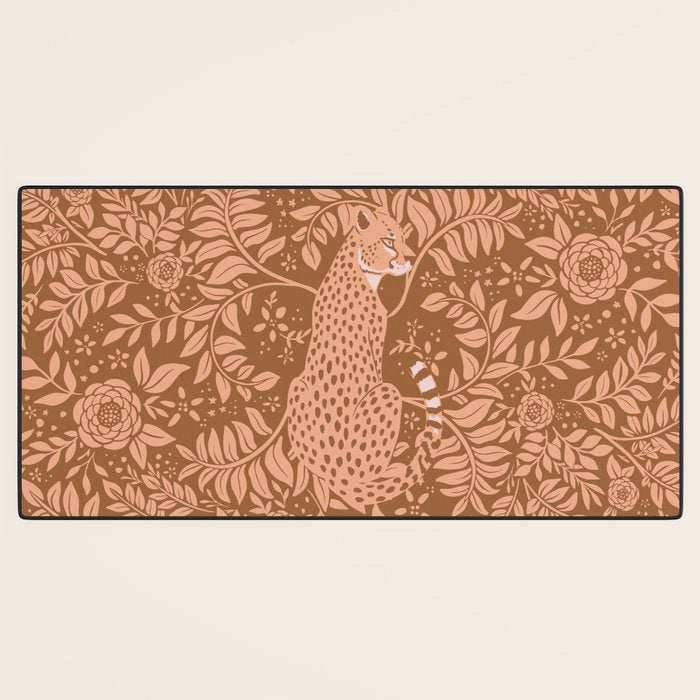 Summer Cheetah Floral Pattern - Fawn Brown Desk Mat Gallery Image 3