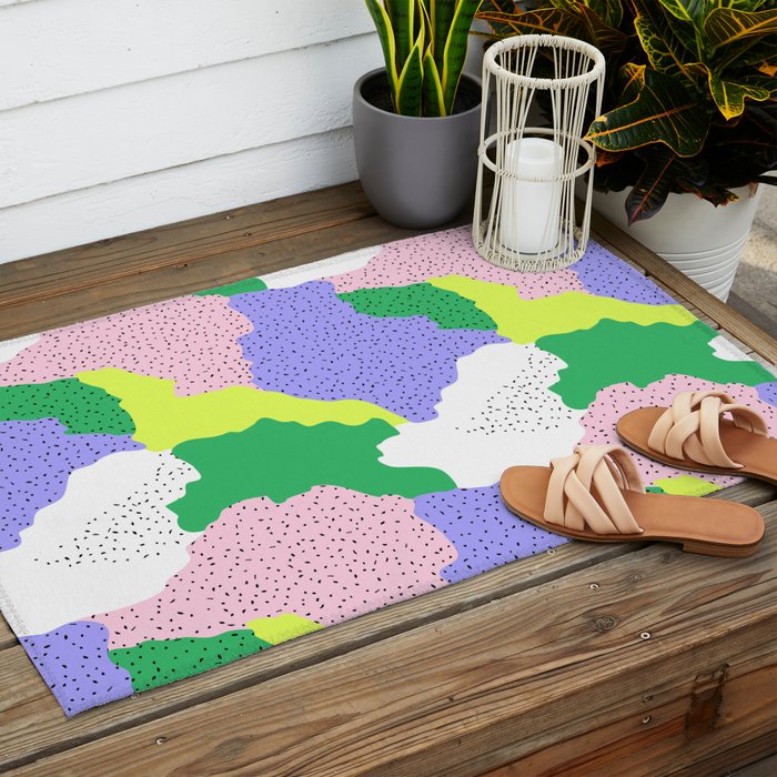 Abstract colorful retro 90s art pattern Outdoor Rug Gallery Image 2